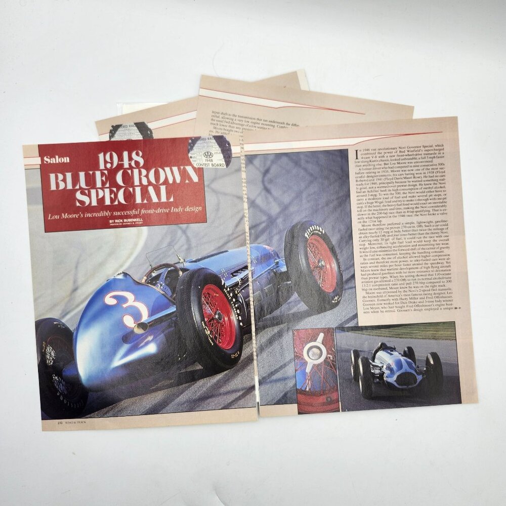 Road And Track 1948 Blue Crown Special Indy Car June 1986 Magazine Article